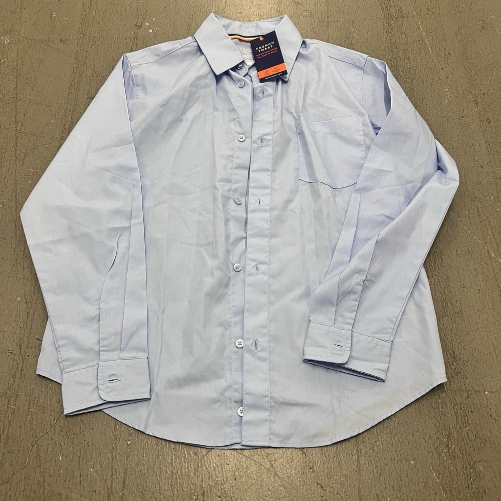 French Toast Unisex Light Blue Long Sleeve Button Up Uniform Blouse Size 14